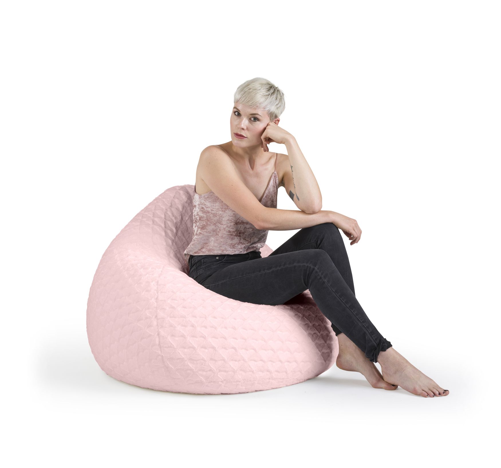 sitting point beanbag fluffy hearts xl roze