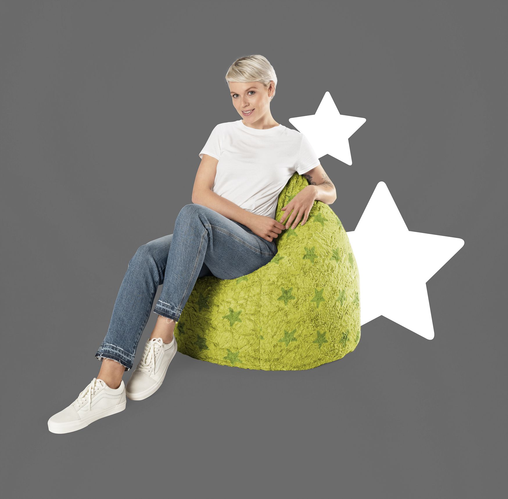 sitting point beanbag fluffy stars xl groen
